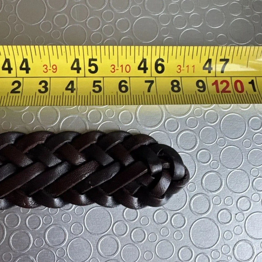 Handcrafted Dark Brown Braided Leather Belt Mens 38 Woven Classic Casual Work